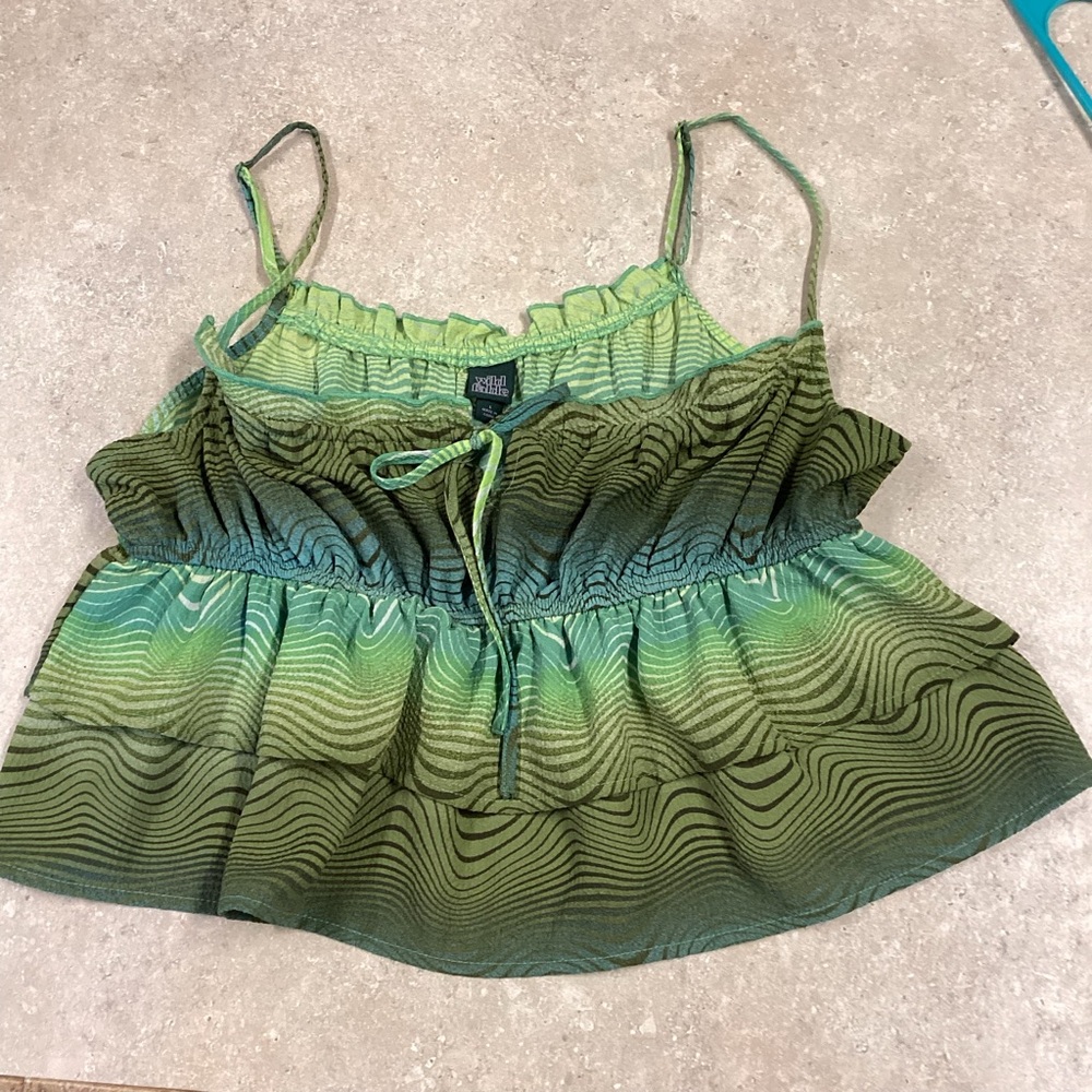 Wild Fable SZ L Green Tiered Tank Cropped Top Adjustable Straps